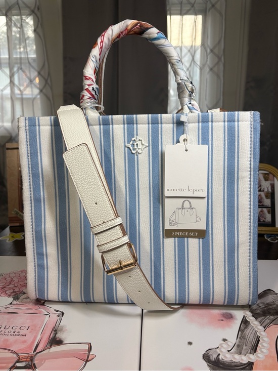 Nanette Lepore Handbags - NWT 2FER Nanette Lepore 2 Piece Blue White Striped Crossbody Handbag + SCARF